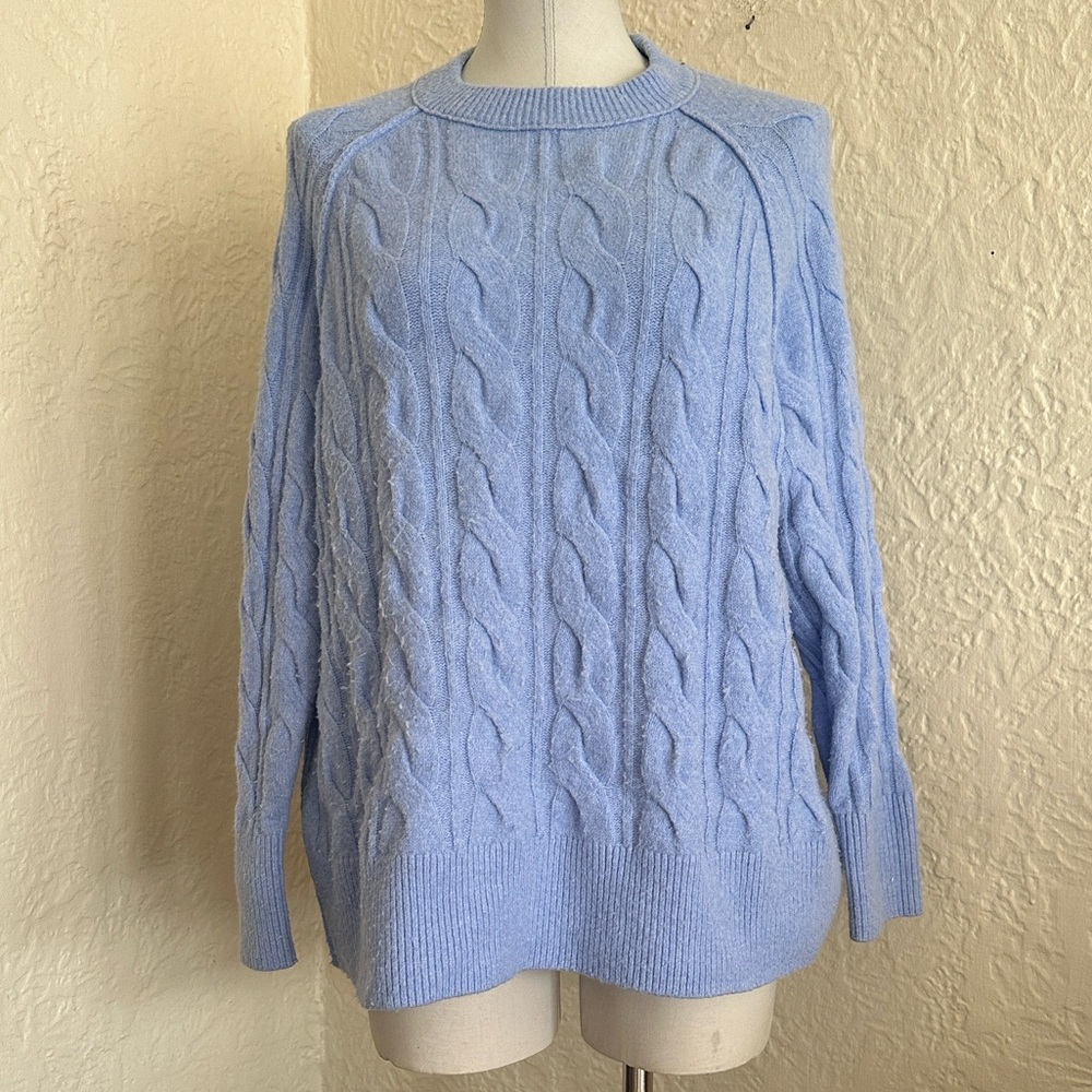 Aerie Unreal Cable Crew Neck Sweater Ocean Sky Medium